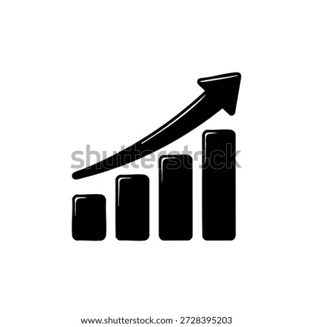 Black and white vector bar chart with upward arrow symbol of rising harvest yield and agricultural growth