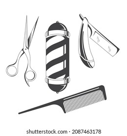 herramienta de barbería vectorial en blanco y negro como plantilla de logotipo o fondo de barbería 