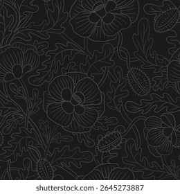 BLACK AND WHITE VECTOR BLOOMING POPPIES