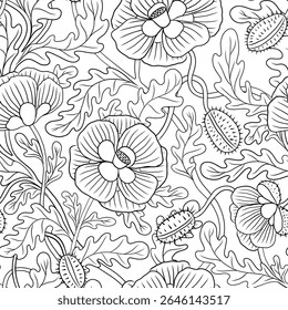 BLACK AND WHITE VECTOR BLOOMING POPPIES