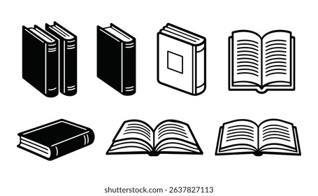 Black and White Vector Books Collection Illustration for Education and Literature