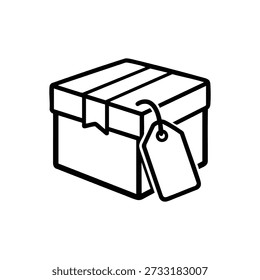 Black and white vector box with price tag logistics and warehouse shipping icon