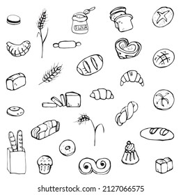 Black and white vector bread illustration