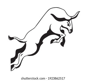 Black and white vector bull is jumping