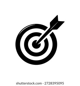 Black and white vector bullseye target with arrow hitting center symbol of accuracy success and goal achievement