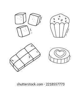 Black and White Vector Candy outline Icons. Sweets,sugar, chocolate