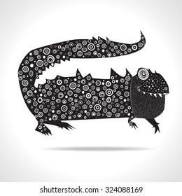 Black and White Vector Cartoon  Illustration of Funny Dragon, iguana