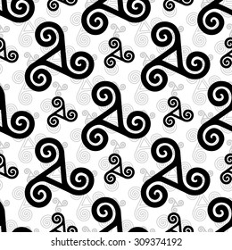 Black and white vector celtic triskels seamless pattern