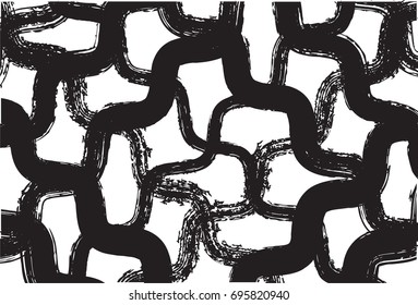 Black and white vector checked stripes pattern. Trendy hipster textile background. Retro vintage fabric stripy design. Grey scale paintbrush ink strokes. Funky graffiti painted grate checkered pattern