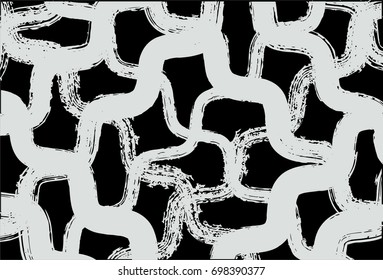 Black and white vector checked stripes pattern. Trendy hipster textile background. Retro vintage fabric stripy design. Grey scale paintbrush ink strokes. Funky graffiti painted grate checkered pattern