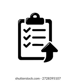 Icono de Portapapeles de lista de comprobación de Vector en blanco y negro con flecha Cargar para la planificación de la cosecha y la productividad agrícola