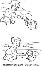 ilustración de actividad de niños con vectores en blanco y negro