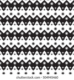 Black and white vector Christmas background texture, seamless pattern with snowflakes.