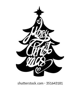 Black White Vector Christmas Tree Lettering Stock Vector (Royalty Free ...