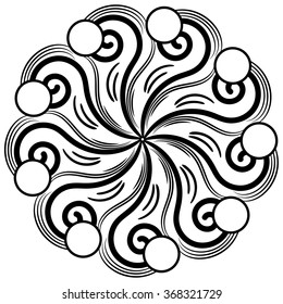 Black and white vector circle, boho-chic decorative ornament. Mandala pattern, folk background 