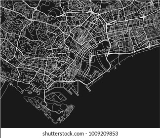 Black and white vector city map of Singapore with well organized separated layers.