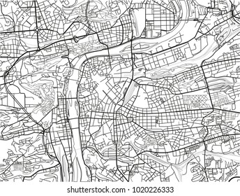 Black and white vector city map of Prague with well organized separated layers.