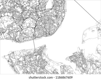 Black and white vector city map of Lisbon with well organized separated layers.