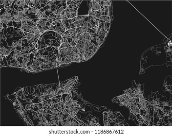 Black and white vector city map of Lisbon with well organized separated layers.