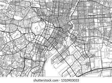 Black and white vector city map of Tokyo with well organized separated layers.