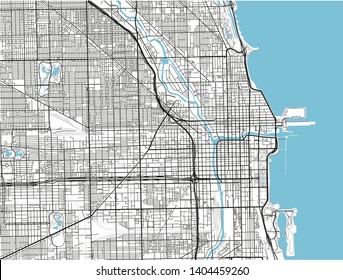 Black and white vector city map of Chicago with well organized separated layers.