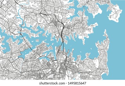 Black and white vector city map of Sydney with well organized separated layers.