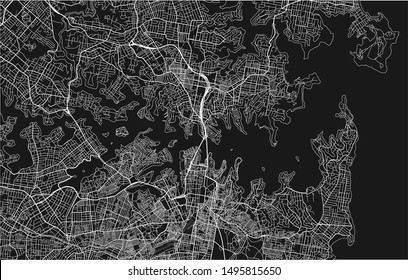 Black and white vector city map of Sydney with well organized separated layers.