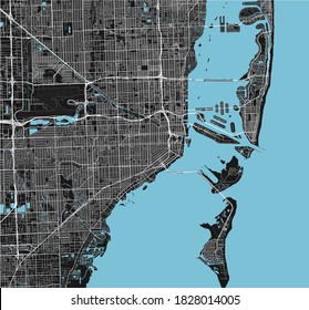 Black and white vector city map of Miami with well organized separated layers.