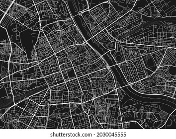 Black and white vector city map of Warsaw with well organized separated layers.