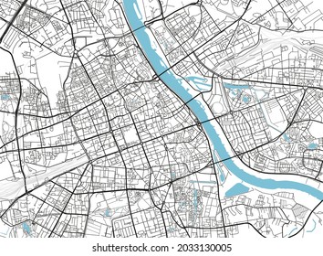 Black and white vector city map of Warsaw with well organized separated layers.