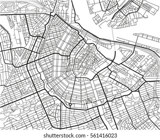 Black and white vector city map of Amsterdam with well organized separated layers.