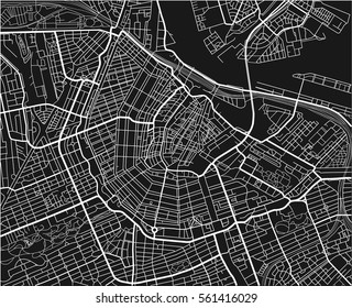 Black and white vector city map of Amsterdam with well organized separated layers.