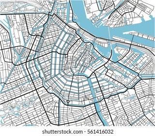 Black and white vector city map of Amsterdam with well organized separated layers.