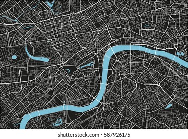 Black and white vector city map of London with well organized separated layers.