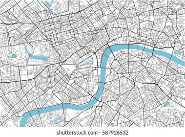 Schwarz-Weiß-Stadtplan von London mit gut organisierten, getrennten Schichten.