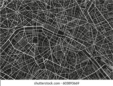 Black and white vector city map of Paris with well organized separated layers.