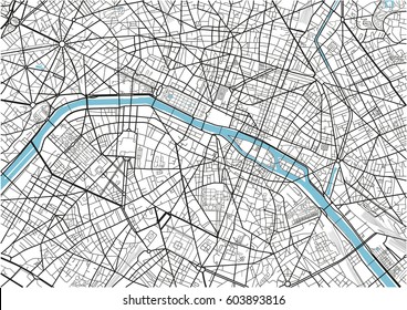 Black and white vector city map of Paris with well organized separated layers.