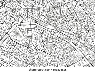 Black and white vector city map of Paris with well organized separated layers.