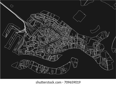 Black and white vector city map of Venice with well organized separated layers.