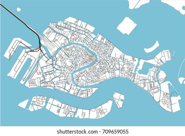 Black and white vector city map of Venice with well organized separated layers.