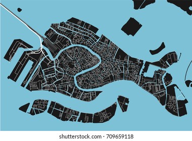 Black and white vector city map of Venice with well organized separated layers.