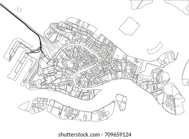 Black and white vector city map of Venice with well organized separated layers.