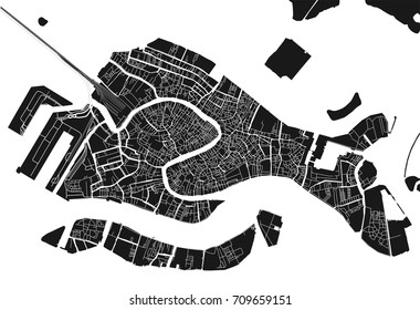 Black and white vector city map of Venice with well organized separated layers.