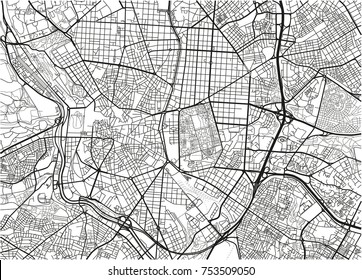 Black and white vector city map of Madrid with well organized separated layers.