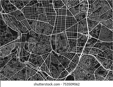Black and white vector city map of Madrid with well organized separated layers.