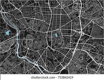 Black and white vector city map of Madrid with well organized separated layers.