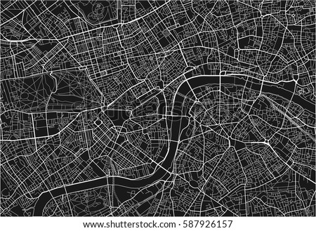 Black and white vector city map of London with well organized separated layers.