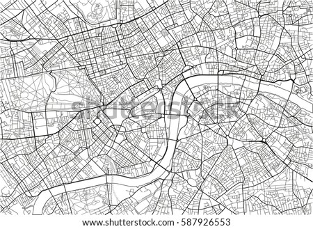 Black and white vector city map of London with well organized separated layers.