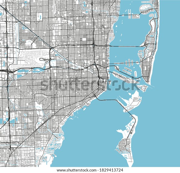 Black White Vector City Map Miami Stock Vector (Royalty Free) 1829413724