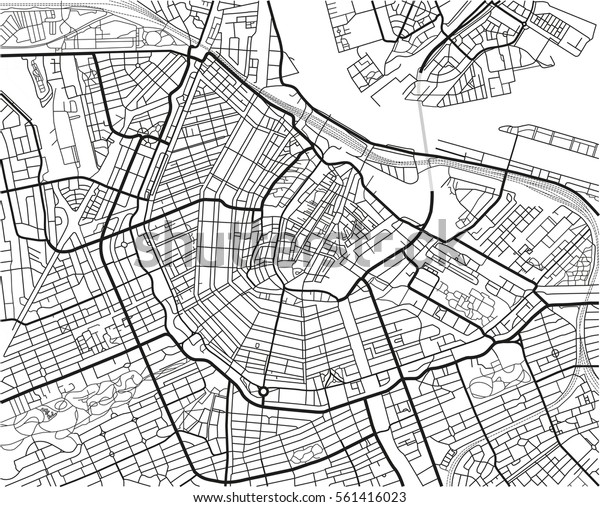 アムステルダムの白黒のベクター画像都市の地図で 分離された画層が整然と並んでいます のベクター画像素材 ロイヤリティフリー 561416023